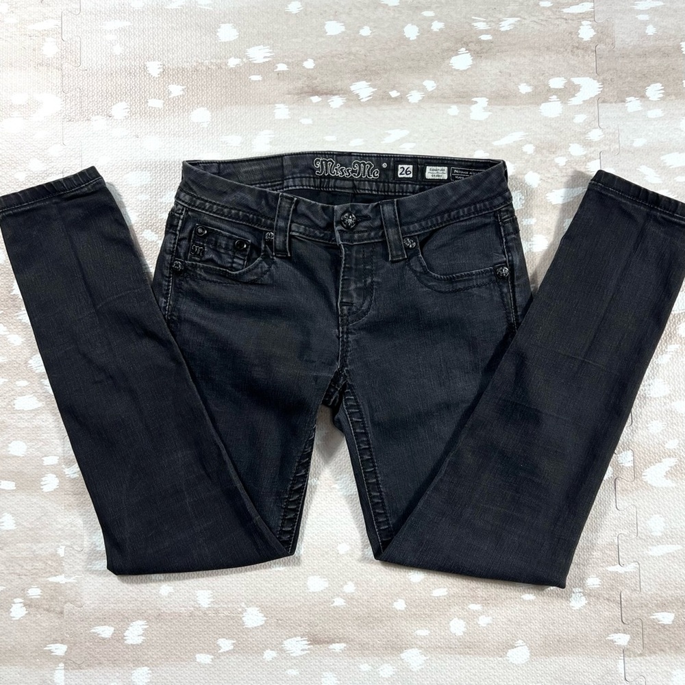 Miss Me Black Embellished Women's Jeans Signature Stretch Skinny Angel Wings W26 - Picture 2 of 9